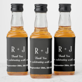 白黒モノグラムありがとうござ結婚う リキュールボトルラベル