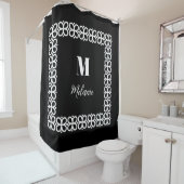 白黒モノグラムと名前エレガント シャワーカーテン (インサイチュ)