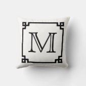 白黒モノグラムのギリシャ人の鍵 クッション (裏面)