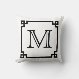 白黒モノグラムのギリシャ人の鍵 クッション