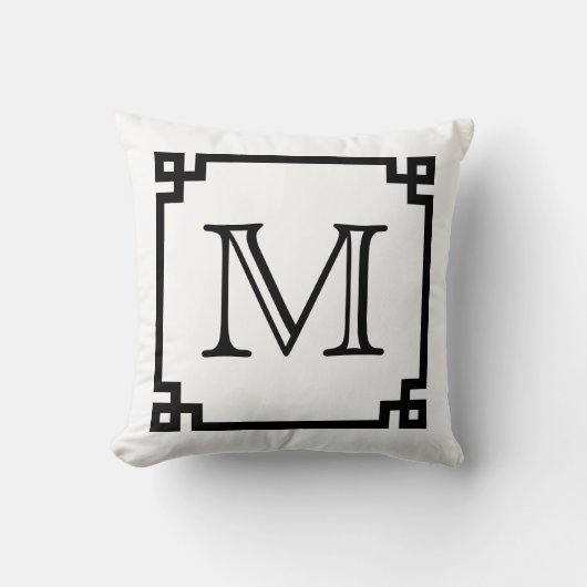 白黒モノグラムのギリシャ人の鍵 クッション (正面)