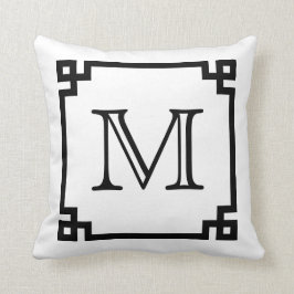 白黒モノグラムのギリシャ人の鍵 クッション