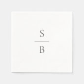 白黒モノグラムのクモダンリーン結婚ズ スタンダードカクテルナプキン (正面)