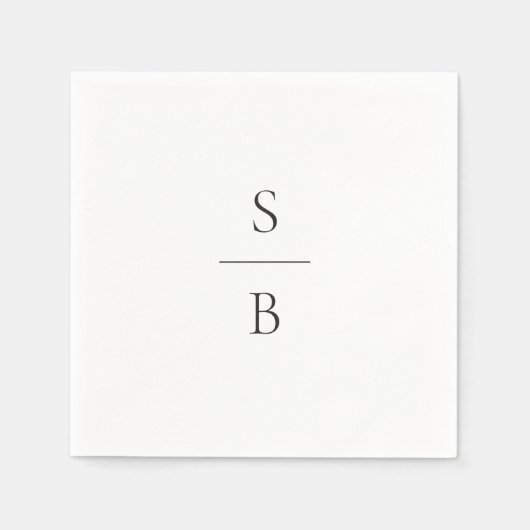 白黒モノグラムのクモダンリーン結婚ズ スタンダードカクテルナプキン (正面)