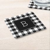 白黒モノグラムのバッファローのプレイド スクエアペーパーコースター (アングル)