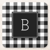 白黒モノグラムのバッファローのプレイド スクエアペーパーコースター (正面)