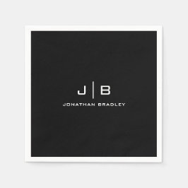 白黒モノグラムのフルネーム スタンダードカクテルナプキン