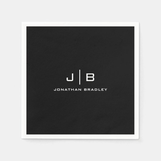 白黒モノグラムのフルネーム スタンダードカクテルナプキン (正面)