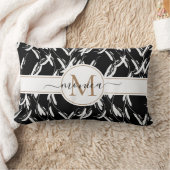 白黒モノグラムのフローラ ランバークッション (ブランケット)