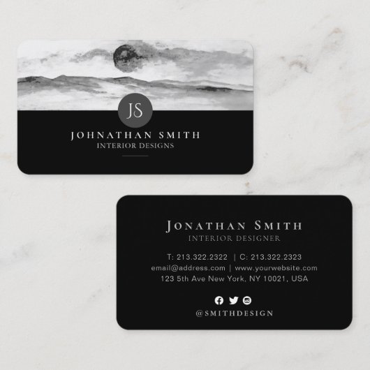白黒モノグラムのランドスケープSNS 名刺 (正面/裏面)