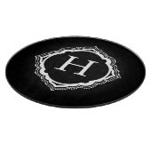 白黒モノグラムの円形のガラスまな板 カッティングボード (角)