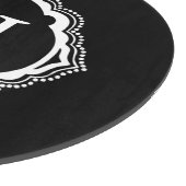 白黒モノグラムの円形のガラスまな板 カッティングボード (角)