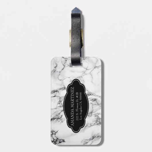 白黒モノグラムの大理石模様 ラゲッジタグ (裏面縦)