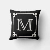 白黒モノグラムの白いギリシャ人の鍵 クッション (裏面)