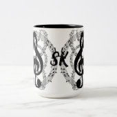 白黒モノグラムの鏡イメージミュージック2 ツートーンマグカップ (中央)