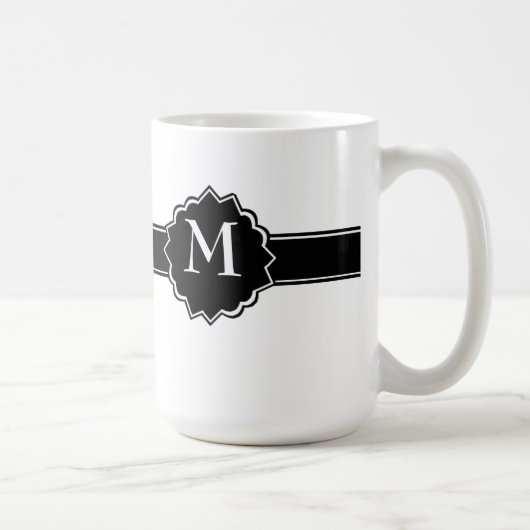 白黒モノグラムの コーヒーマグカップ (右)