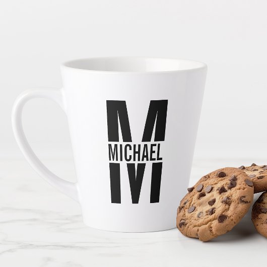 白黒モノグラムはっきりしたと名前 カフェラテマグ