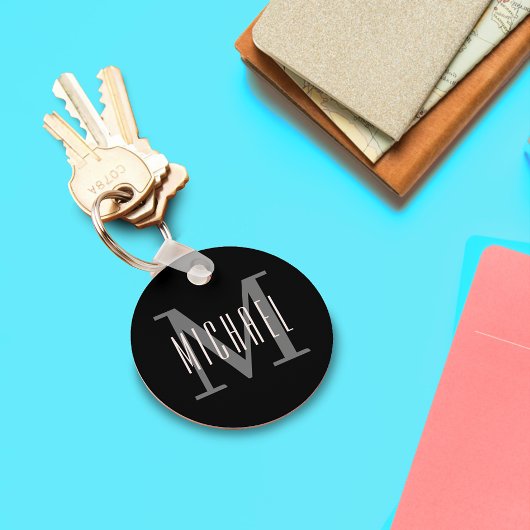 白黒モノグラムはっきりしたイニシャル&名 キーホルダー