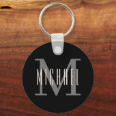 白黒モノグラムはっきりしたイニシャル&名 キーホルダー (正面)