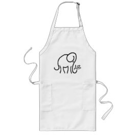 白黒モノグラムを持つ様式化された象 ロングエプロン