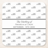 白黒モノグラムイニシャルエレガントな結婚式 スクエアペーパーコースター (正面)