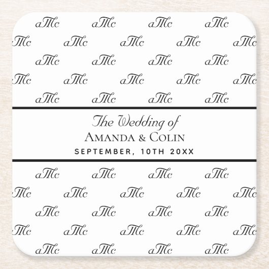 白黒モノグラムイニシャルエレガントな結婚式 スクエアペーパーコースター (正面)