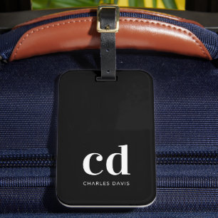 白黒モノグラムイニシャルエレガントモダン ラゲッジタグ