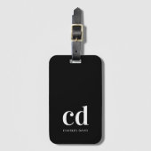 白黒モノグラムイニシャルエレガントモダン ラゲッジタグ (正面縦)