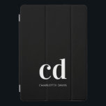 白黒モノグラムイニシャルエレガントモダン iPad PROカバー<br><div class="desc">黒い背景と白い文字。モノグラムのイニシャルと名前をカスタマイズして追加する。彼と彼女の両方のために。ミニマルモダンリスト！</div>