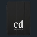 白黒モノグラムイニシャルエレガントモダン iPad PROカバー<br><div class="desc">黒い背景と白い文字。モノグラムのイニシャルと名前をカスタマイズして追加する。彼と彼女の両方のために。ミニマルモダンリスト！</div>