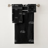 白黒モノグラムイニシャルパターン名スクリプト バスタオルセット (インサイチュ)