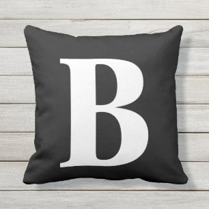 白黒モノグラムイニシャルパティオ アウトドアクッション