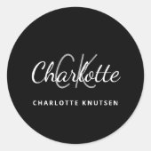 白黒モノグラムイニシャルミニマリスト ラウンドシール (正面)