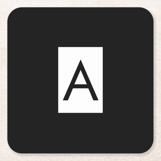 白黒モノグラムイニシャルレタープラモダンイン スクエアペーパーコースター (正面)