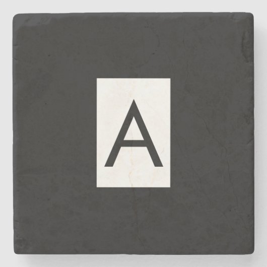 白黒モノグラムイニシャルレタープラモダンイン ストーンコースター (正面)