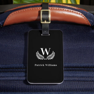 白黒モノグラムイニシャル名クラシック ラゲッジタグ