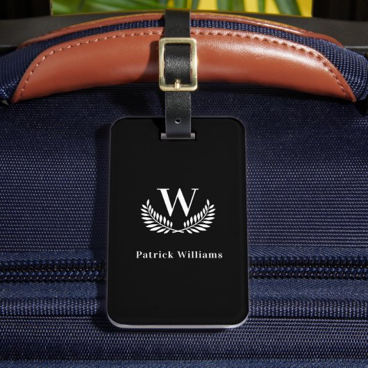 白黒モノグラムイニシャル名クラシック ラゲッジタグ (正面インサイチュ2)