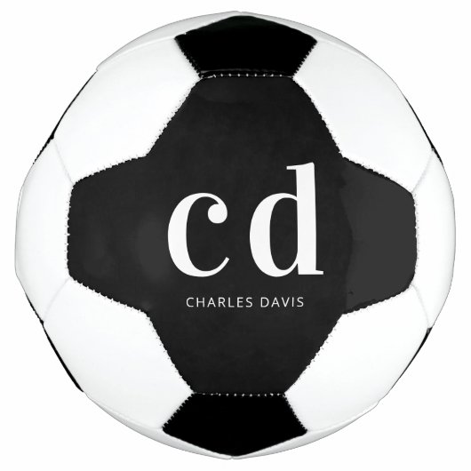 白黒モノグラムイニシャル名ミニマル主義者 サッカーボール (正面)