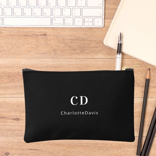 白黒モノグラムイニシャル名 アクセサリーポーチ