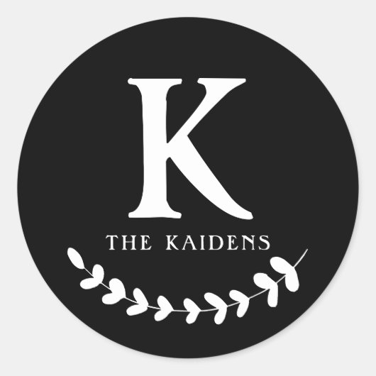 白黒モノグラムイニシャル家族の姓 ラウンドシール (正面)