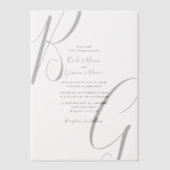 白黒モノグラムイニシャル結婚ズ ベラム紙招待状 (正面)