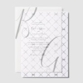 白黒モノグラムイニシャル結婚ズ ベラム紙招待状 (オフセット (招待状))