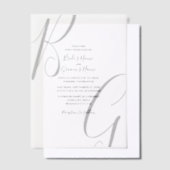 白黒モノグラムイニシャル結婚ズ ベラム紙招待状 (オフセット)