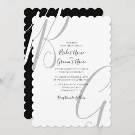 白黒モノグラムイニシャル結婚ズ 招待状