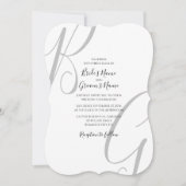 白黒モノグラムイニシャル結婚ズ 招待状 (正面)