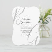 白黒モノグラムイニシャル結婚ズ 招待状 (スタンド正面)