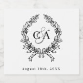 白黒モノグラムイニシャル結婚リース スパークリングワインラベル (シングルラベル)