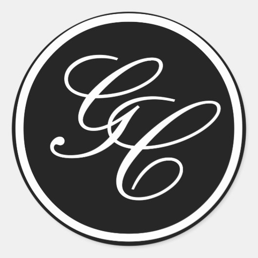 白黒モノグラムイニシャル結婚招待 ラウンドシール (正面)