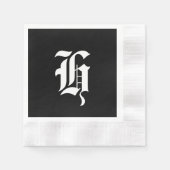 白黒モノグラムイニシャルH, 縁ありカクテルナプキン (正面)