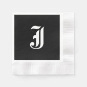 白黒モノグラムイニシャルJ, 縁ありカクテルナプキン (正面)